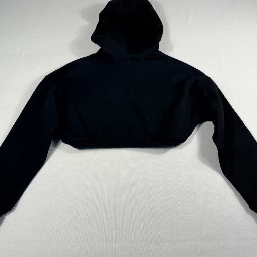 LASLULU Ultra Cropped Hoodie Size S Black Front Cutout Long Sleeve Sweatshirt - Picture 7 of 8